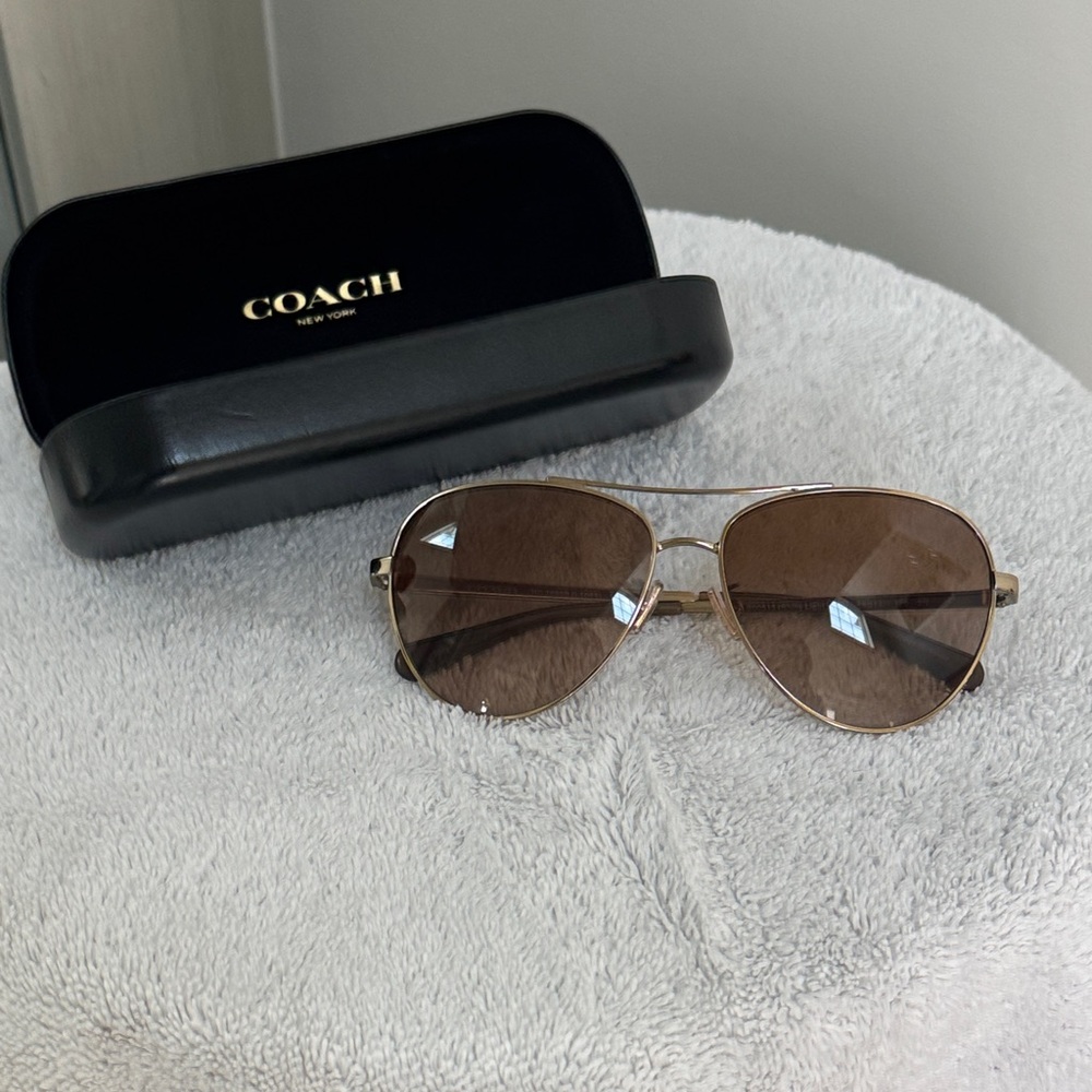 Coach Brown and Gold Aviator Sunglasses
